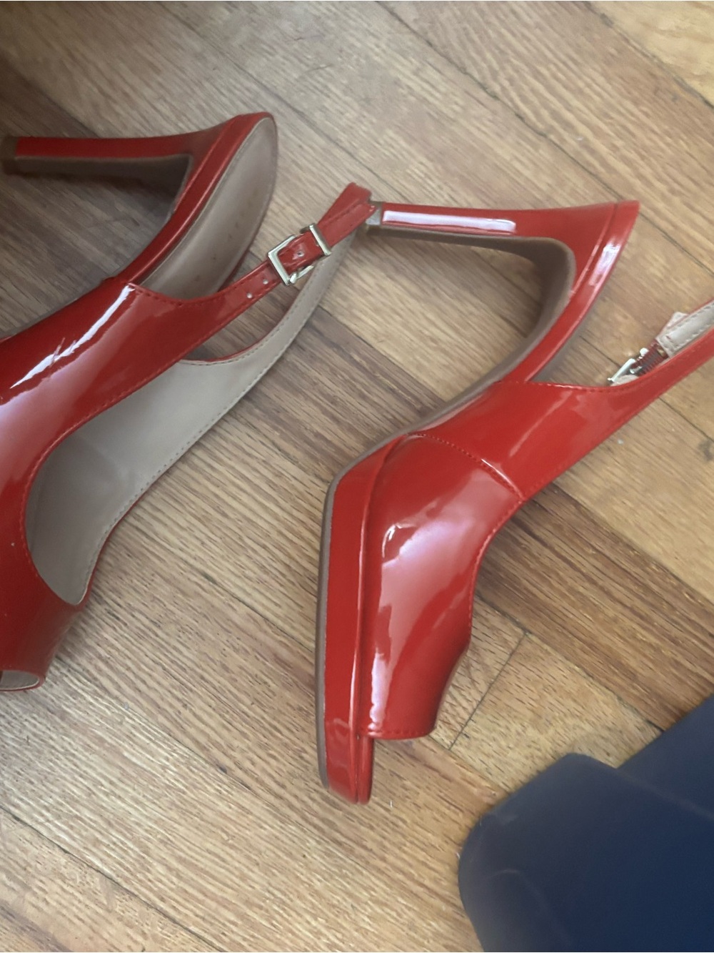 Kelly & Katie Red Patent Slingback Peep-Toe Heels